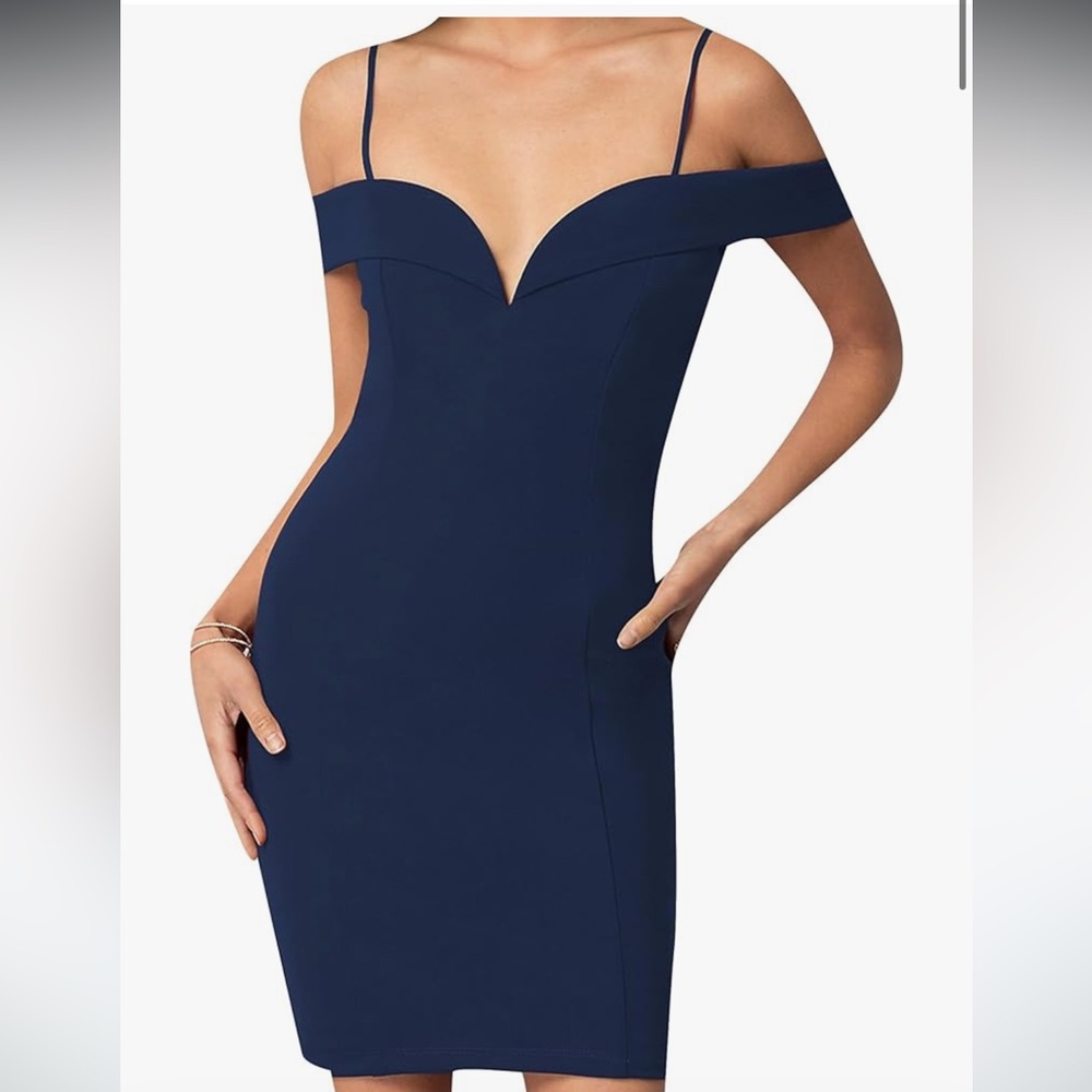 NWT Miss Kim Navy Blue Off-Shoulder Dress